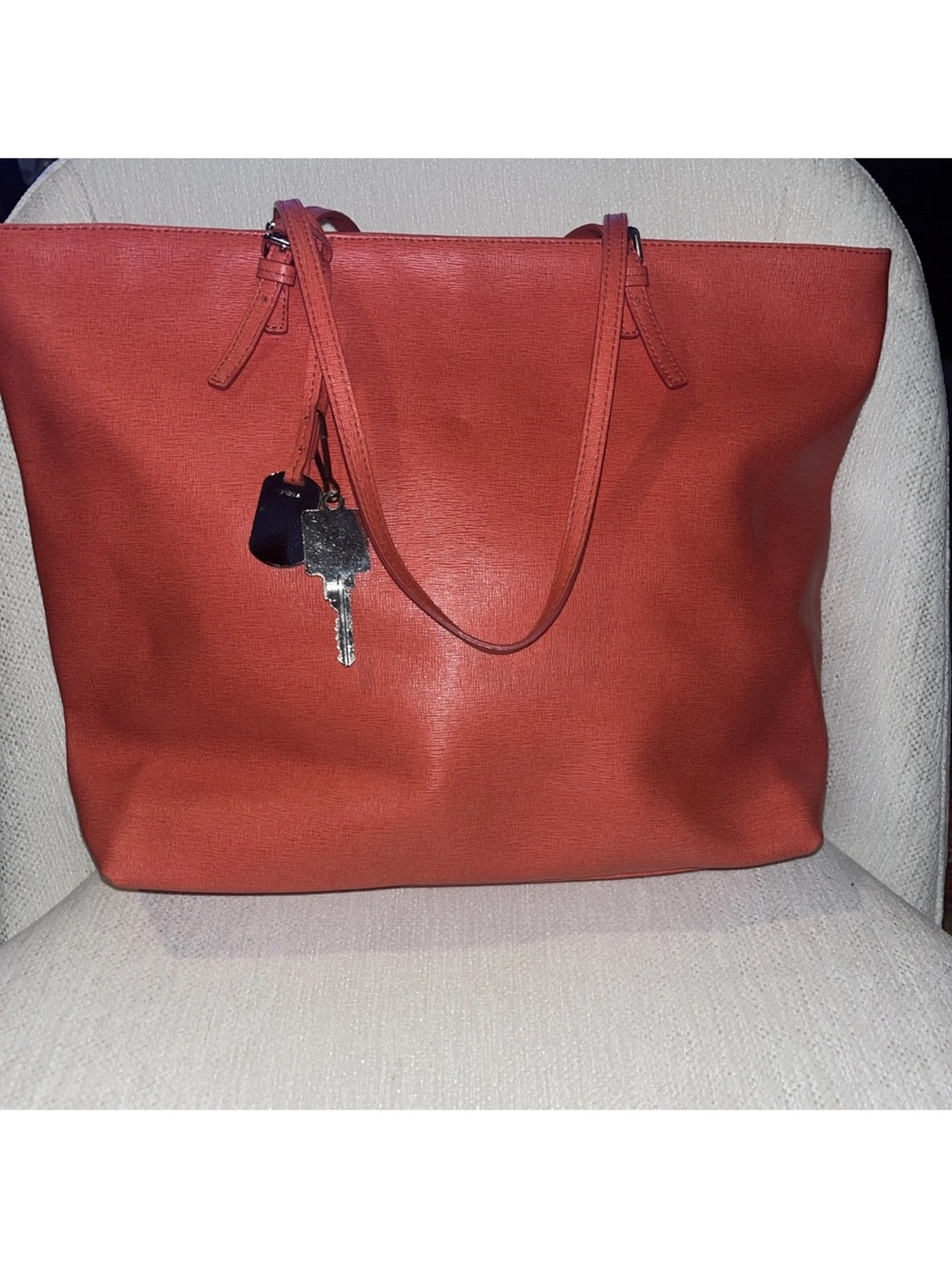 FURLA Orange Saffiano Leather Top Handle Tote Bag